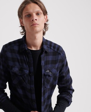 Superdry Buffalo Flannel Férfi Hosszú Ujjú Ing Kék | VHCMI7285